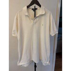Vintage Polo Ralph Lauren Men's XL Classic Polo Shirt Cream, Green Logo